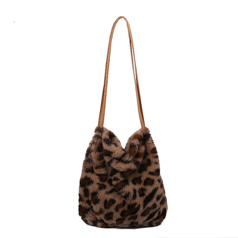 2020 New Winter Tide Soft Plush Bag Women Plush Shoulder Bag Large Capacity Cow Leopard Underarm Bag