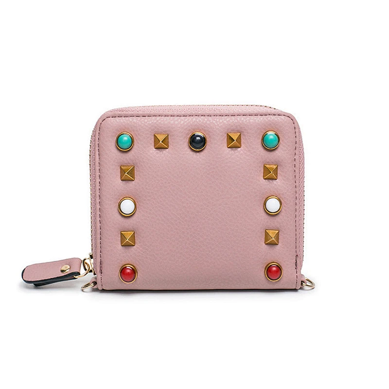 Women's Genuine Leather Cute Purse Sling Chain Small Bag Zipper Women Wallet With Diamonds