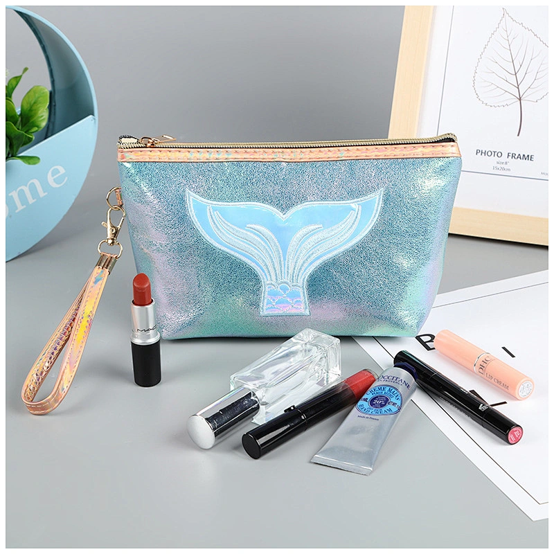 Custom Designed PU Leather Pouch Make Up Cosmetic Bag Pouch Hologram Clutch Cosmetic Bags With Zipper