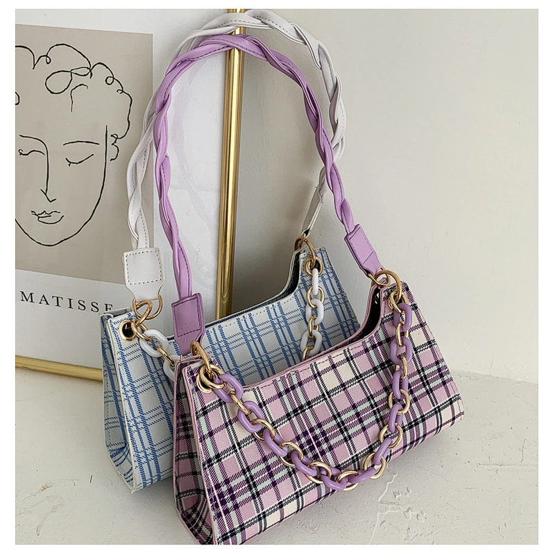 2020 New Arrival Handbag Plaid Shoulder Bags With Long Handle For Women Frog Bag