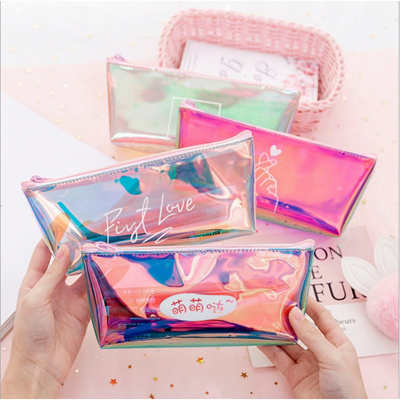 New Creative Cool Laser Colorful PVC Pencil Case Transparent Simple Stationery Case Student Pencil Case