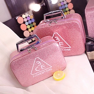 Professional Glitter PU Cosmetic Travel Makeup Trunk Case Large Capacity Make Up Organizer Storage Bag Beauty Case