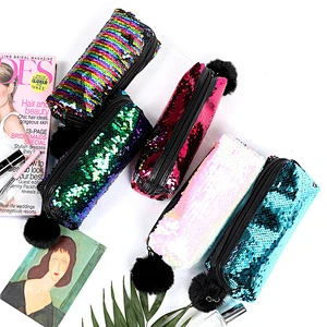 New Style Trendy Plush Ball Zipper Creative Portable Practical Sparkling Sequin Makeup Bags For Ladies