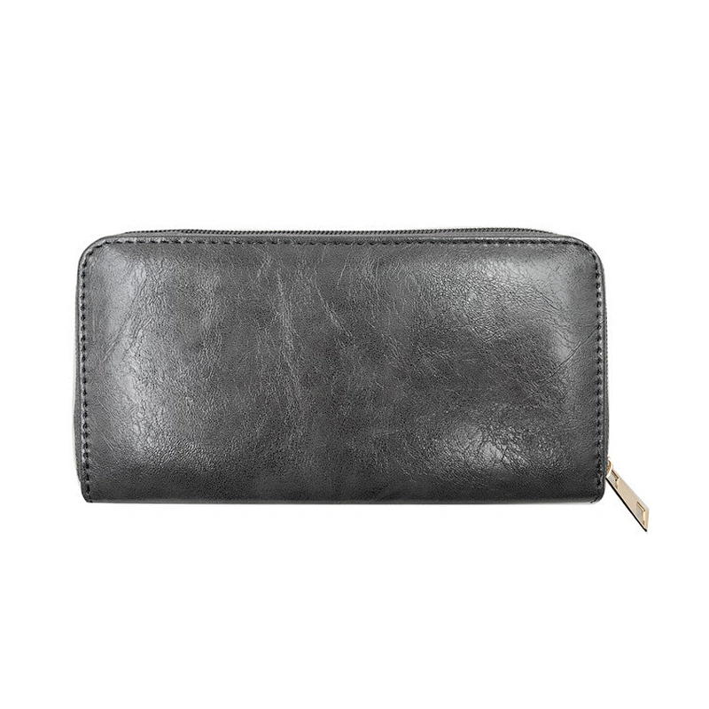 European Fashion Business Purse Casual Men's Long Black Zip Wallet