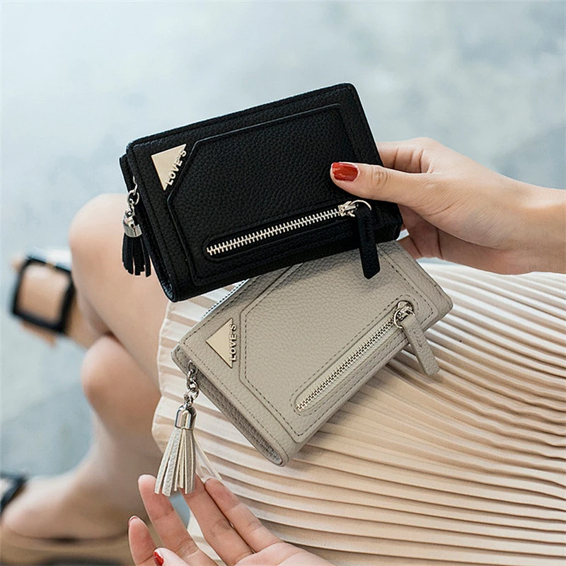 Short Wallet Ladies Small Women Fresh Foldable Leather Coin Purse Leather Wallets