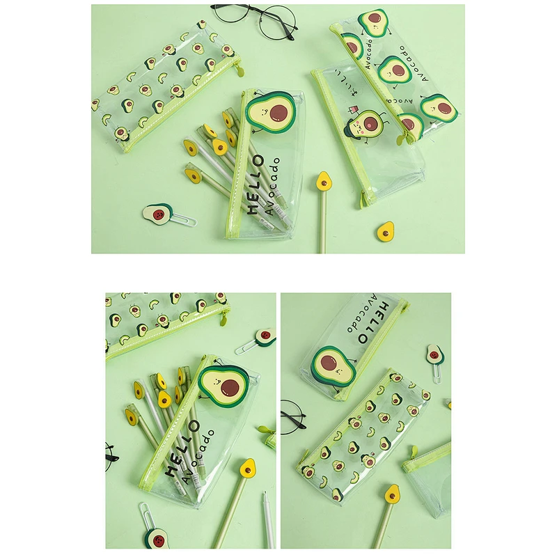 Ins Popular Cute Avocado Transparent Pencil Case Cartoon Pencil Case Bag For Girls