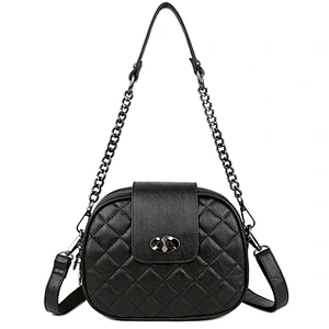 Fashion High Capacity 3 Layer Zipper PU Leather Round Diamond Lattice Messenger Shoulder Bags for Women Purse Bag