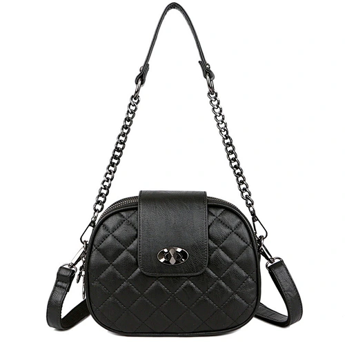 Fashion High Capacity 3 Layer Zipper PU Leather Round Diamond Lattice Messenger Shoulder Bags for Women Purse Bag