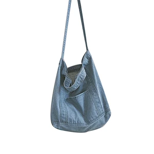 Reusable fashion extra large tote bags blue jean canvas denim shopping tote bag