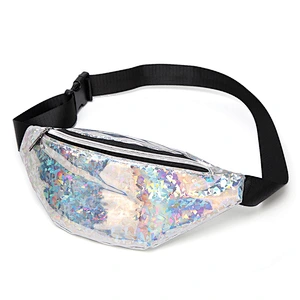 Laser Waist Packs Bags Women Pure Color Glass Sequins Fanny Pack Female Belt Bag PU Laser Chest Phone Pouch