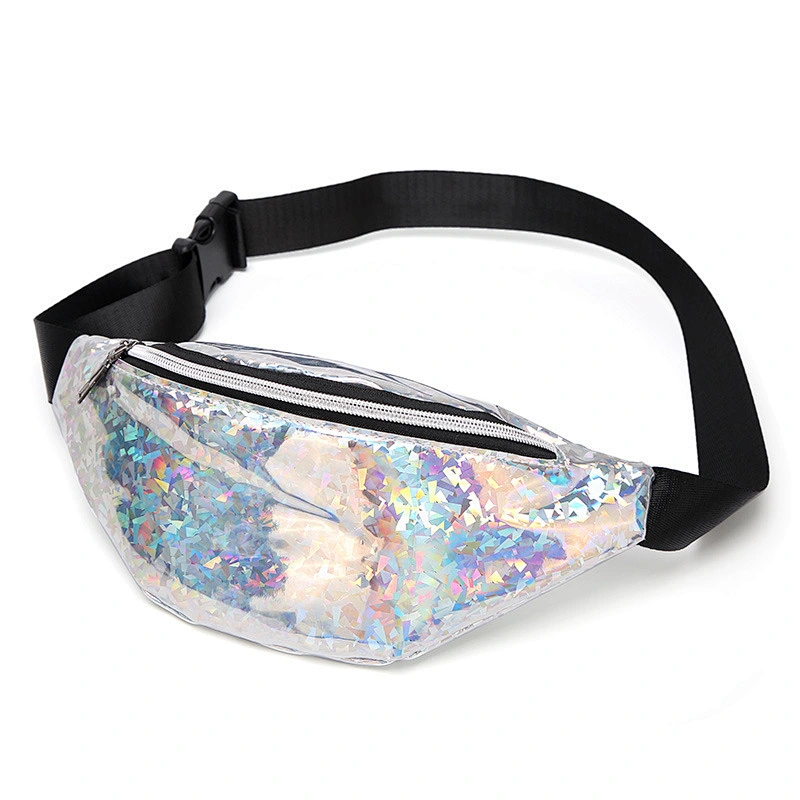 Laser Waist Packs Bags Women Pure Color Glass Sequins Fanny Pack Female Belt Bag PU Laser Chest Phone Pouch