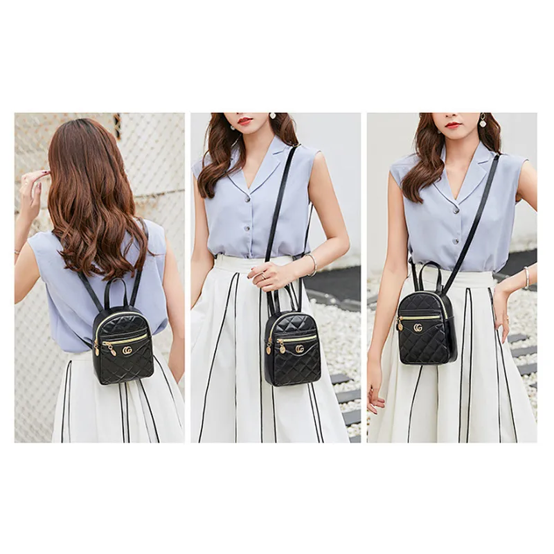 Korea Simple Fashion Multi-Function Leather Crossbody Bag Vintage Mini Backpack Metal Zipper Backpack