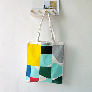 Custom Digital Printed Logo Geometry Plain Shopping Canvas Cotton Tote Bag