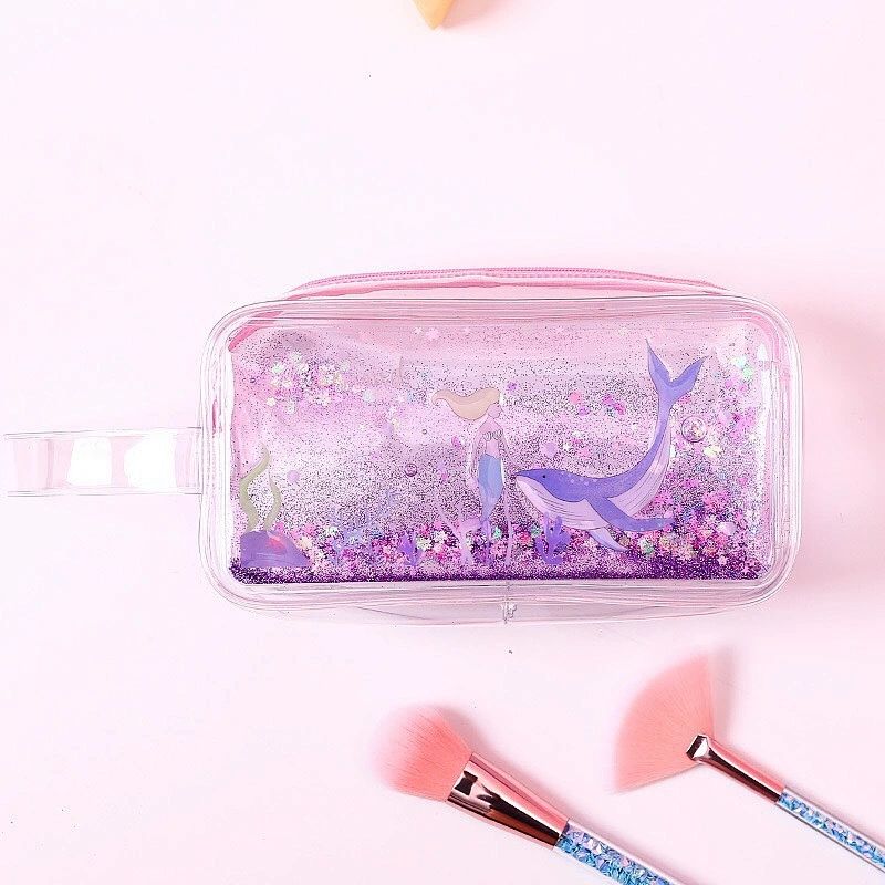 2020 Transparent Quicksand Shiny Cute Cartoon Large Capacity Kawaii Cosmetic Storage Bag