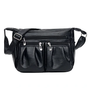 Fashion Ladies Leather Shoulder Bag Tassel Zip Black Crossbody Bag For Women