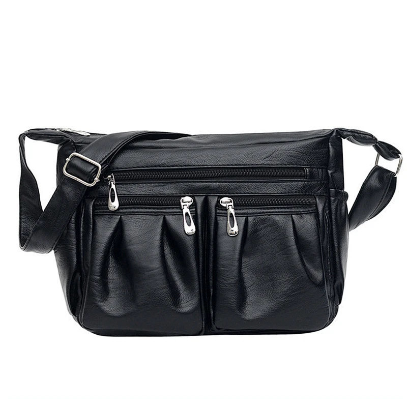 Fashion Ladies Leather Shoulder Bag Tassel Zip Black Crossbody Bag For Women