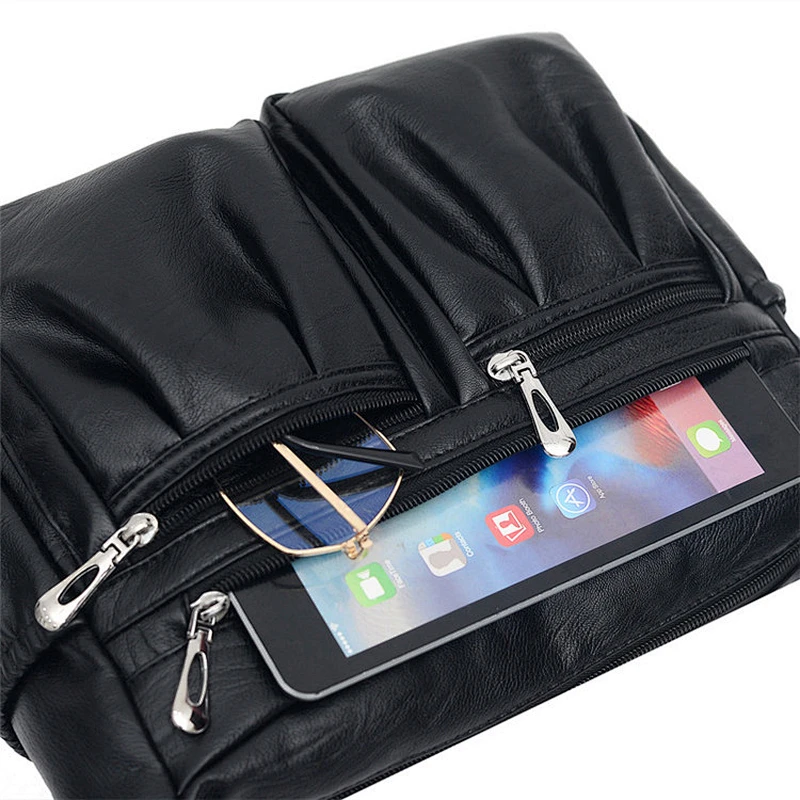 Fashion Ladies Leather Shoulder Bag Tassel Zip Black Crossbody Bag For Women