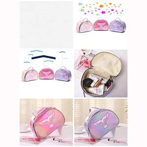 2020 Custom Logo Personality Waterproof Flash Mermaid Laser PU Holographic Portable Cosmetic Bag