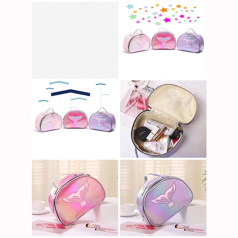 2020 Custom Logo Personality Waterproof Flash Mermaid Laser PU Holographic Portable Cosmetic Bag