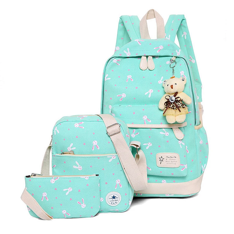 2020 New style girls canvas casual travel eco-friendly backpack school bag set 3 in 1