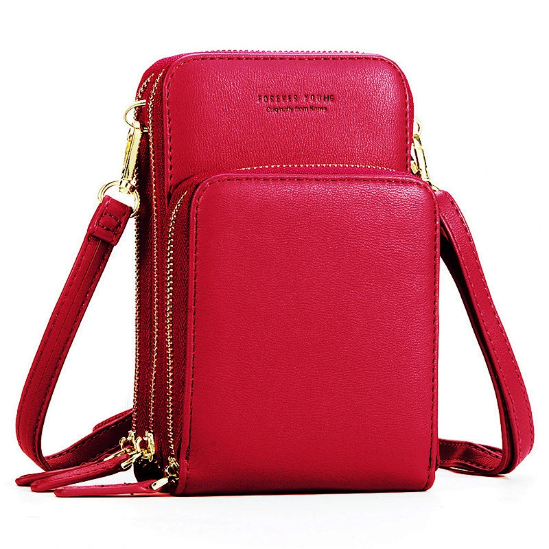 Fashion large capacity solid color multifunctional women crossbody cell phone wallet bag