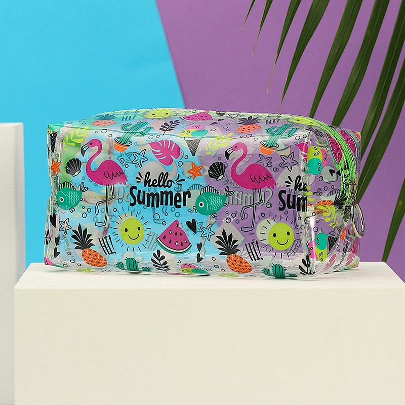 2020 Promotional Traveling Female Cartoon Printed Waterproof PVC Makeup Cosmetic Zip Bag