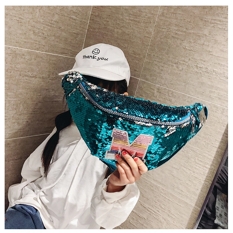 Korean Sequin Kids Sling Shoulder Cute Chest Bag New Style Fashion Glitter Sequin Cross Body Bag Waist Pack