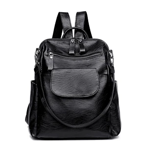 2020 New Wholesale Stylish Ladies Pu Leather Black Backpack School Bag