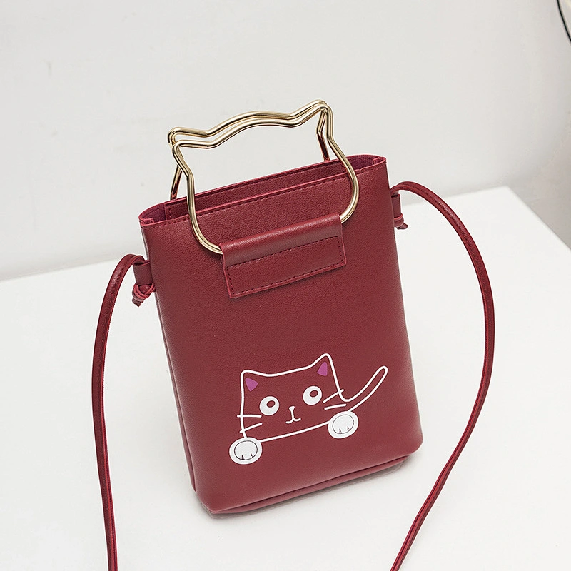 Wholesale Lady Cartoon Handbag Fashion Cute Cat Pattern Pu Leather Lady Shoulder Bag Handbag