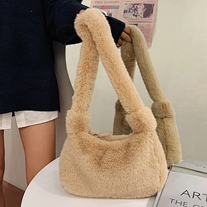 Luxury Winter Fluffy Furry Pink Women Hand Bags Shoulder Bags Purses Fluffy Fur Hobos Girls Underarm Bags