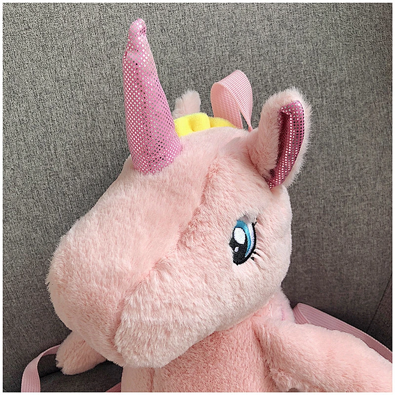 Factory Wholesale Design Custom Cute Plush Soft 3D Unicorn Backpack Kids