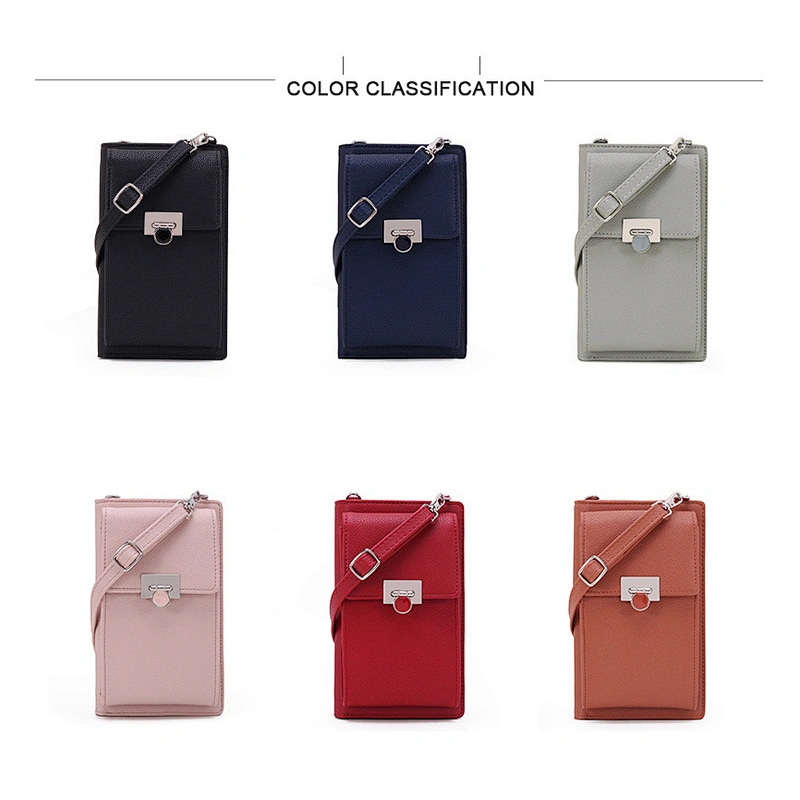 New Style Ladies Wallet Vertical Lychee Pattern Diagonal PU Mobile Phone Wallet Bag
