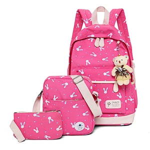 2020 New style girls canvas casual travel eco-friendly backpack school bag set 3 in 1