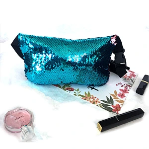 Sequined Waist Bag Europe America Women'S Sequin Waist Bag Mermaid Color Change Sequin Sports Waist Bag