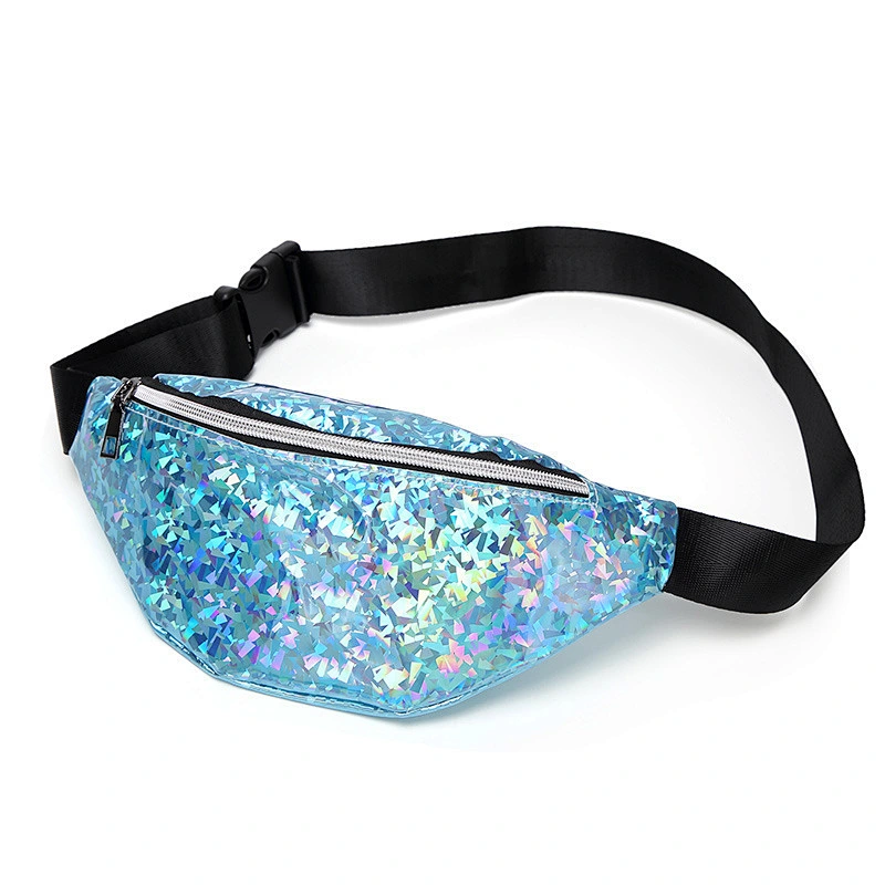 Laser Waist Packs Bags Women Pure Color Glass Sequins Fanny Pack Female Belt Bag PU Laser Chest Phone Pouch