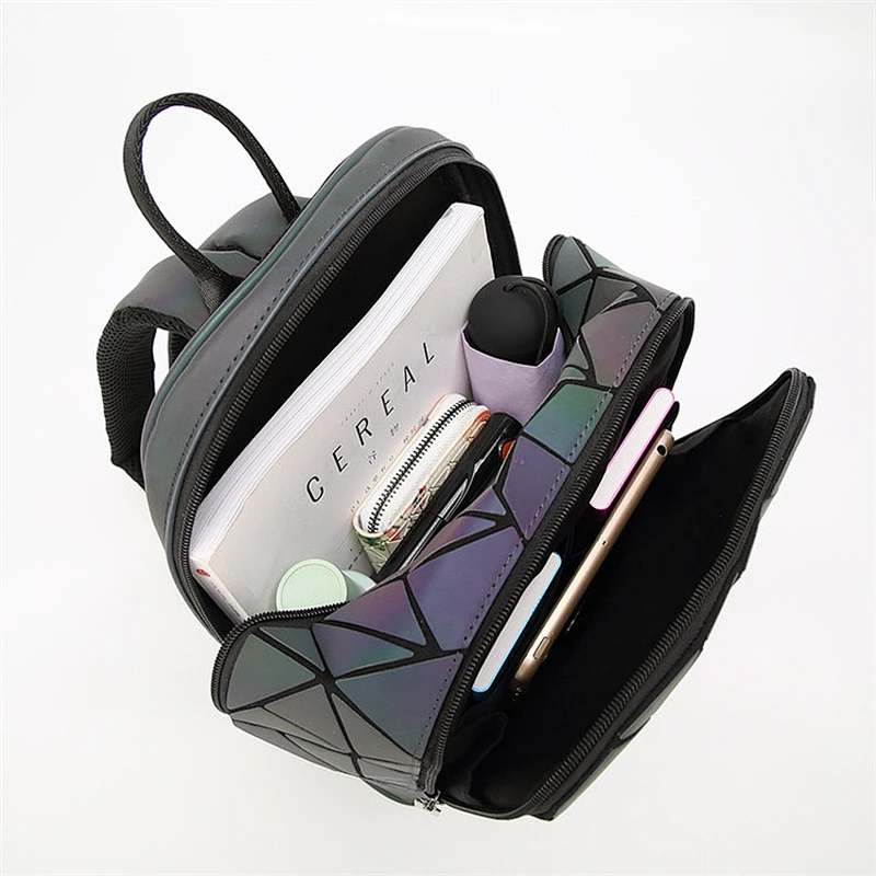 Hot products ladies geometric luminous laser pu backpack new style women backpack bag