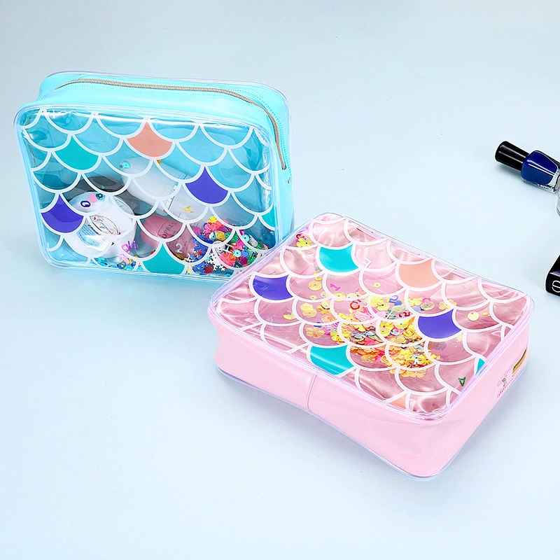 Creative Mermaid Sequins Pvc Travel Cosmetics Student Girls Glitter Mermaid Cosmetic Bag Clear Pvc Makeup Bag With Zipper