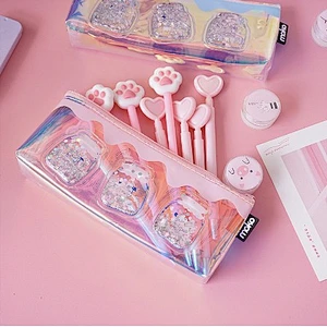 Korean Version Simple Beard Snap Button Pencil Bag PVC Student Stationery Bag Cosmetic Storage Pencil Bag