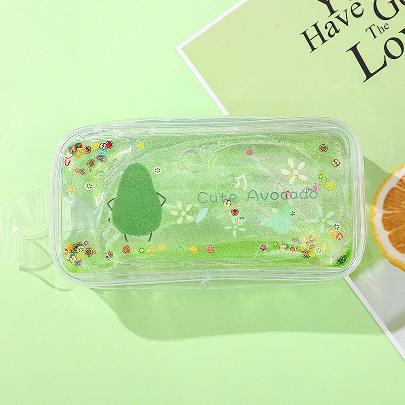 Cute Cartoon Peach Transparent Quicksand Pencil Case Avocado Portable Cosmetic Bag Pencil Case