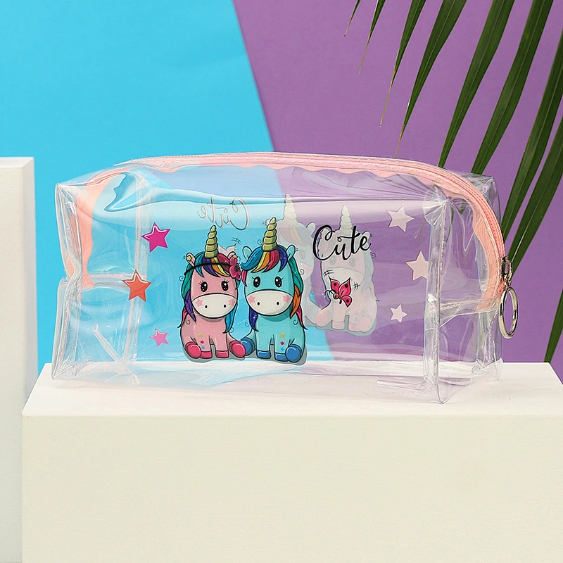 2020 Promotional Traveling Female Cartoon Printed Waterproof PVC Makeup Cosmetic Zip Bag