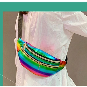 Holiday Bag Holographic PU Ladies Chest Bag Women Waist Bag Laser Fanny Pack Running Zip Belt Money Pouch Travel