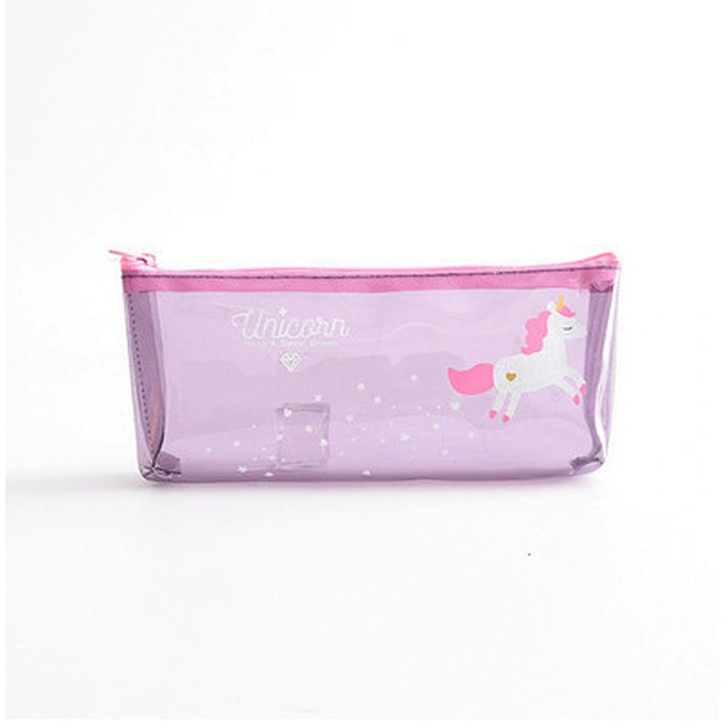 Cheap Wholesale Girls Kawaii Kids Transparent PVC Cute Unicorn School Pencil Case