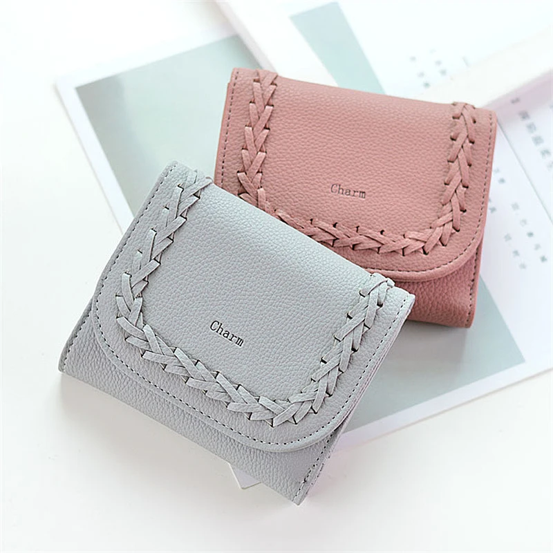 Wholesale New Design Young Girls 4 color stock Embossed weave girls money clip wallet