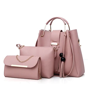 2020 New Fashion 3 Pcs Bucket Ladies Bags Pu Leather Handbag Set