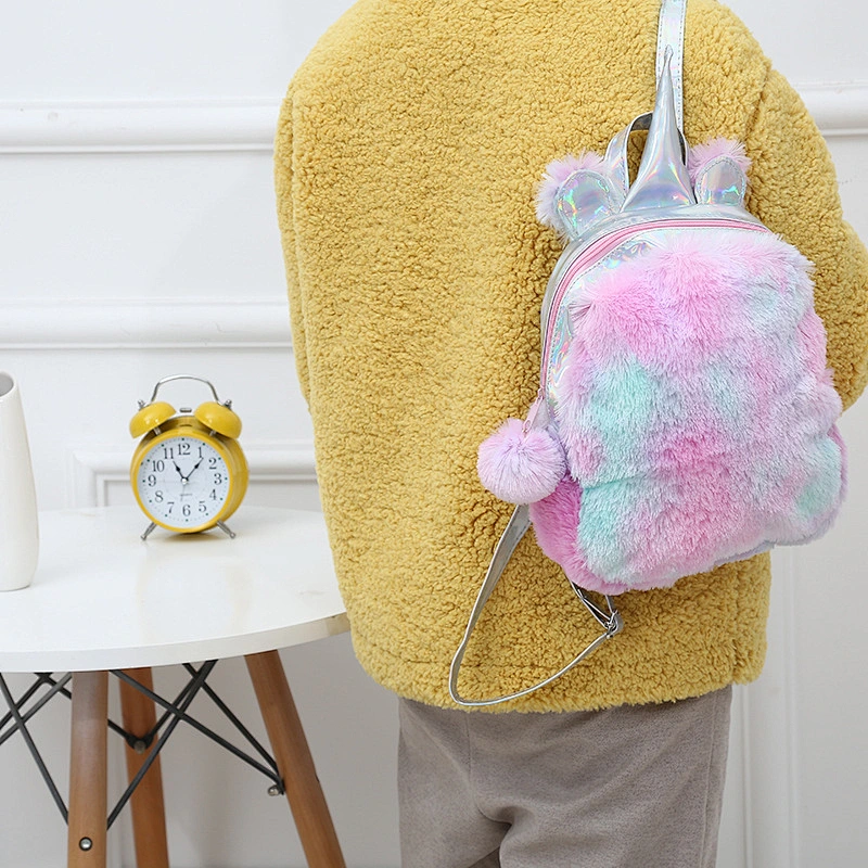 Wholesale 2020 Fashion Girls Plush Rainbow Travel Backpack Kids Cute Unicorn School Bags Charm Unicorn Backpack