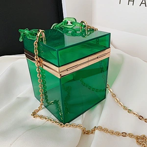 Amazon Hot Women Transparent Box Shoulder Purse Handbag Acrylic Clutch Bag