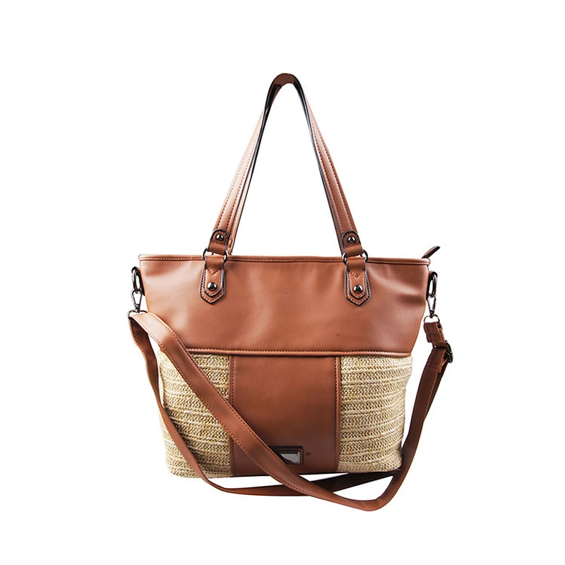 Custom New Cheap Womens Handbag PU And Jute Fashion Handbag