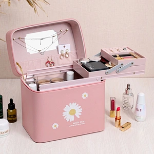 Professional Cosmetic Case Organizer Beauty Makeup Box Portable Waterproof PU Jewelry Cosmetic Case