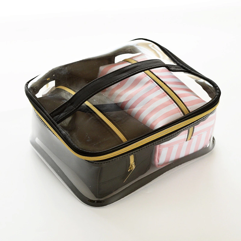 High quality Transparent Makeup Organizers Travel Bag Clear PVC Cosmetic Bag Set