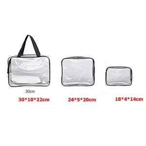 3 Pieces Set Transparent Clear Plastic Makeup Bag Travel Zipper Cosmetic Bag